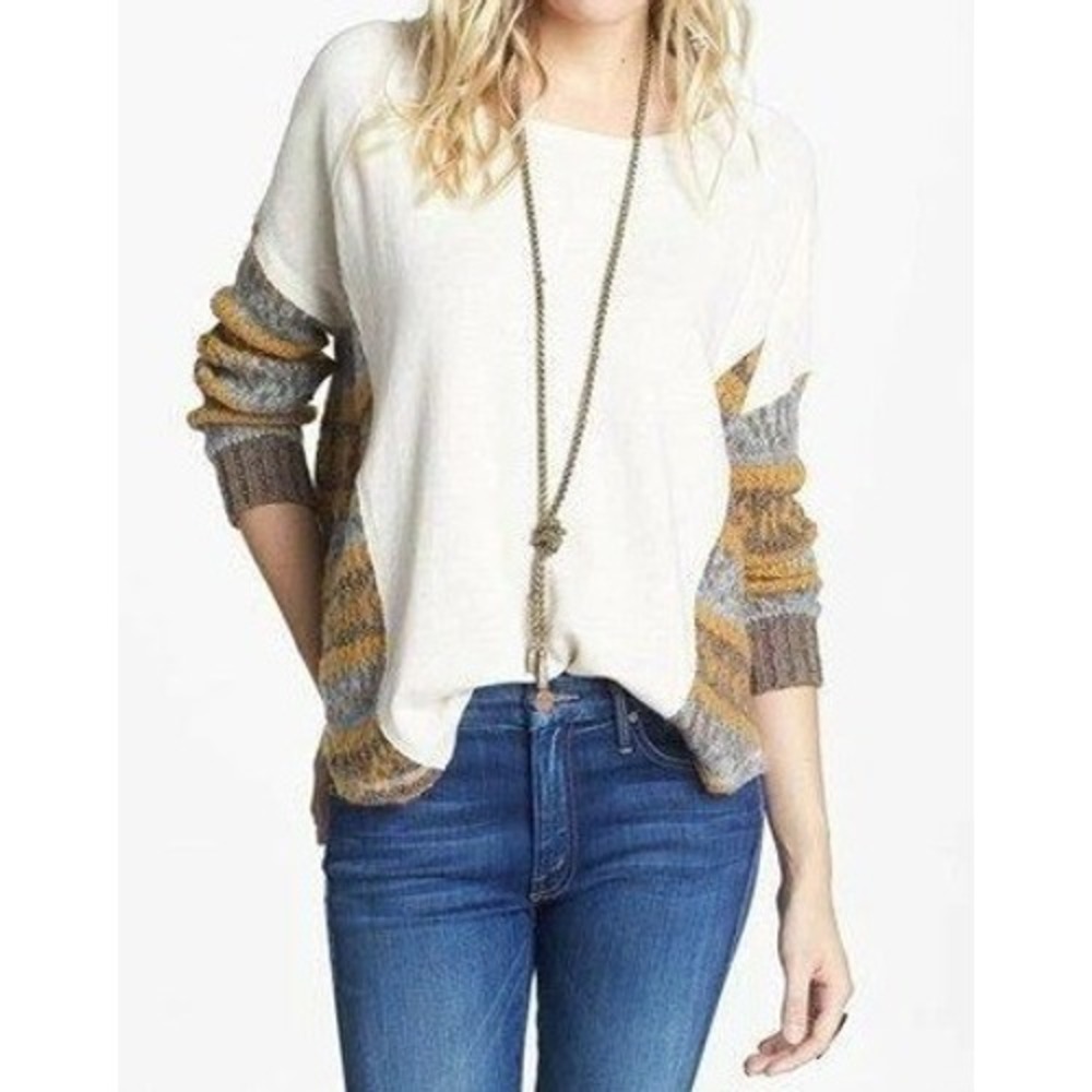 Free People Beautiful Sinner Pullover Sweater Long Sleeve Ivory Wool Size M Boho
